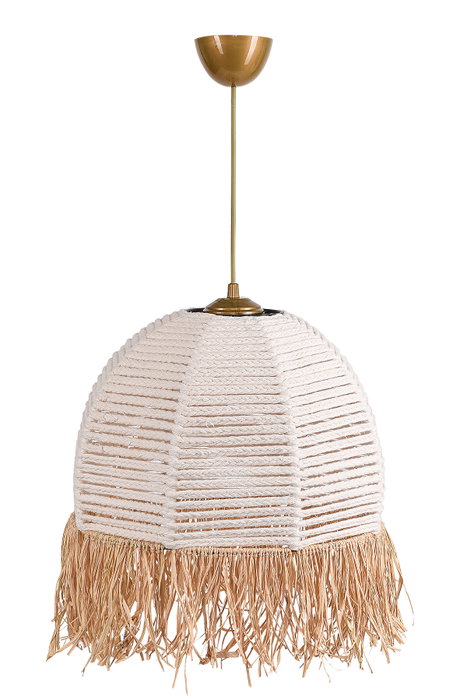Opviq Lámpara de Araña Bohemia TM222 - Lámpara Colgante Blanca de Plástico y Algodón, Diámetro 30 cm, Altura 80 cm, Estilo Bohemio, Decoración Hogar